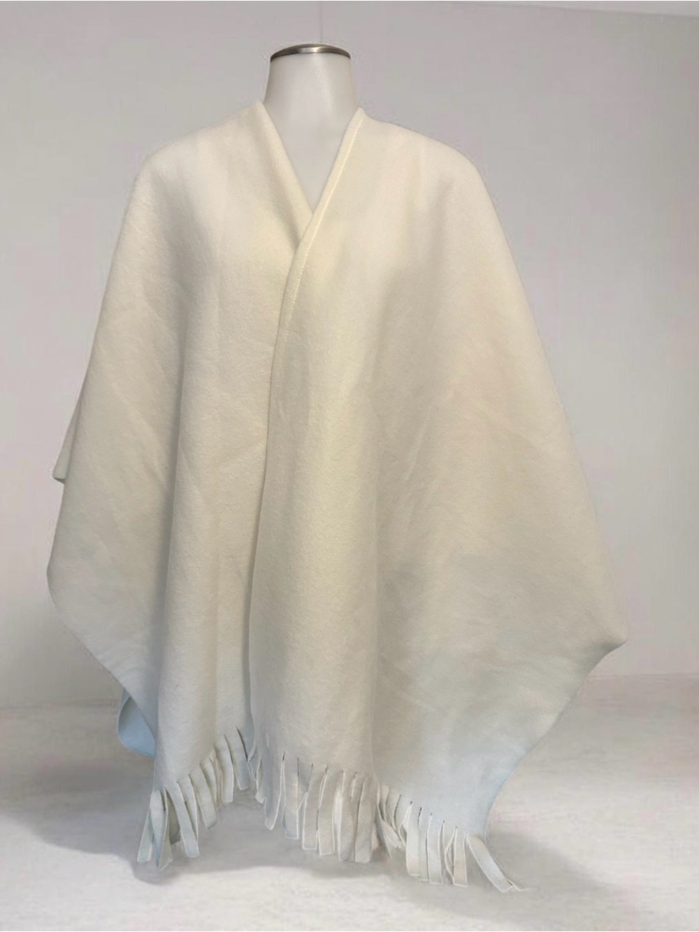Cream Fringe Cozy Wrap Poncho (v)